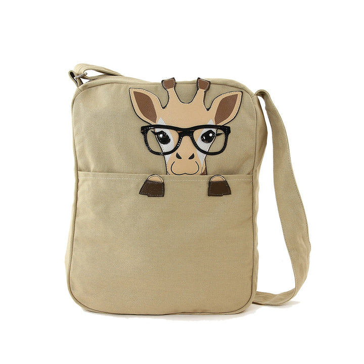 Peeking Nerdy Giraffe Canvas Messenger Bag front view