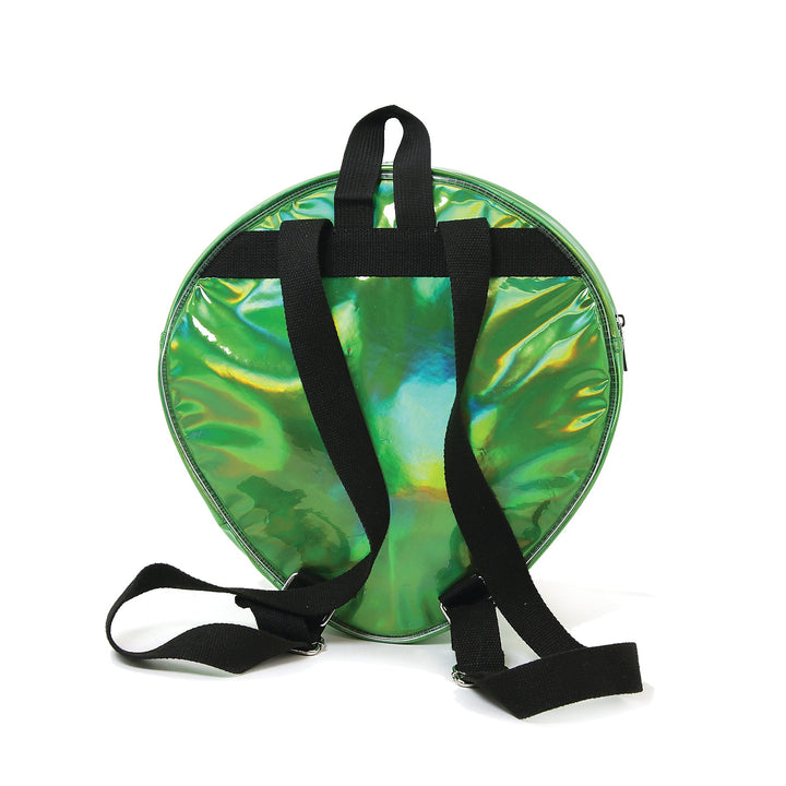 Green Alien Head Vinyl Backpack in Vinyl Material, green color, back view