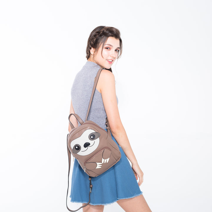 sloth mini backpack on model