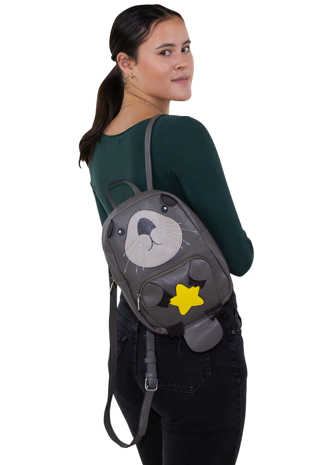 Mini Otter Backpack in Vinyl Material, backpack style on model