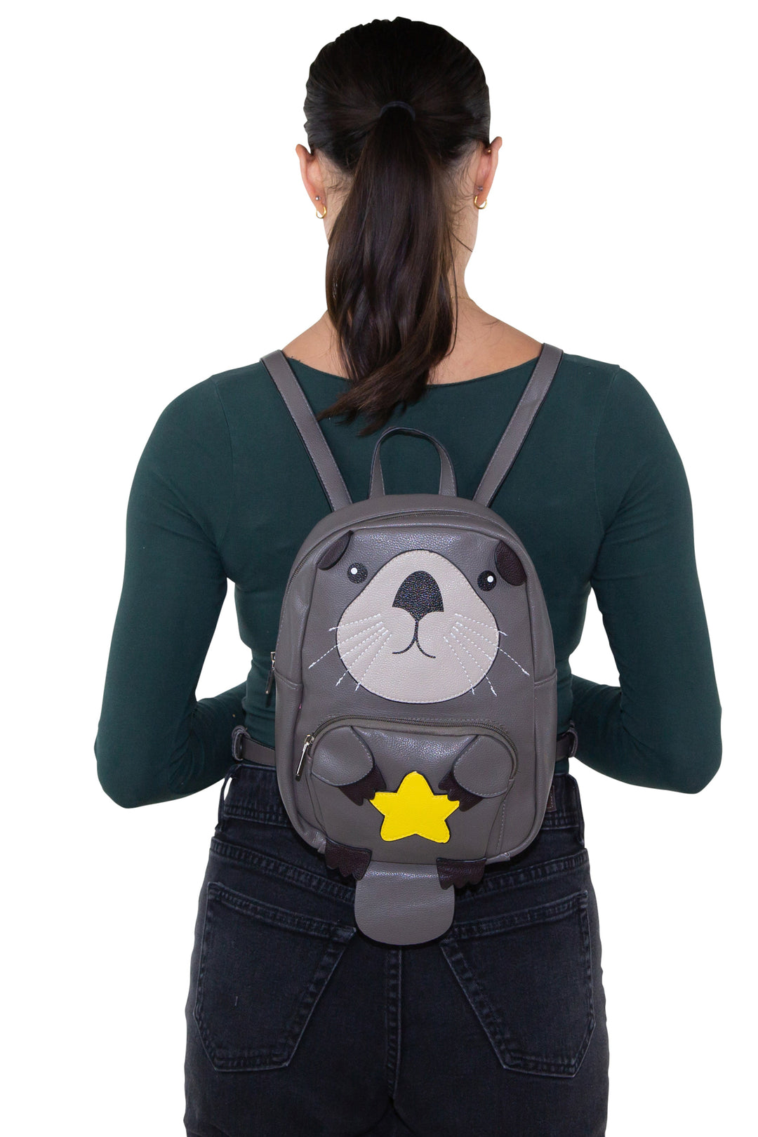 Mini Otter Backpack in Vinyl Material, backpack style on model