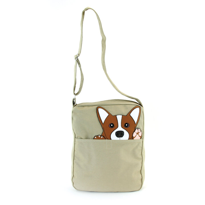 Peeking Corgi Messenger in Canvas Material front view