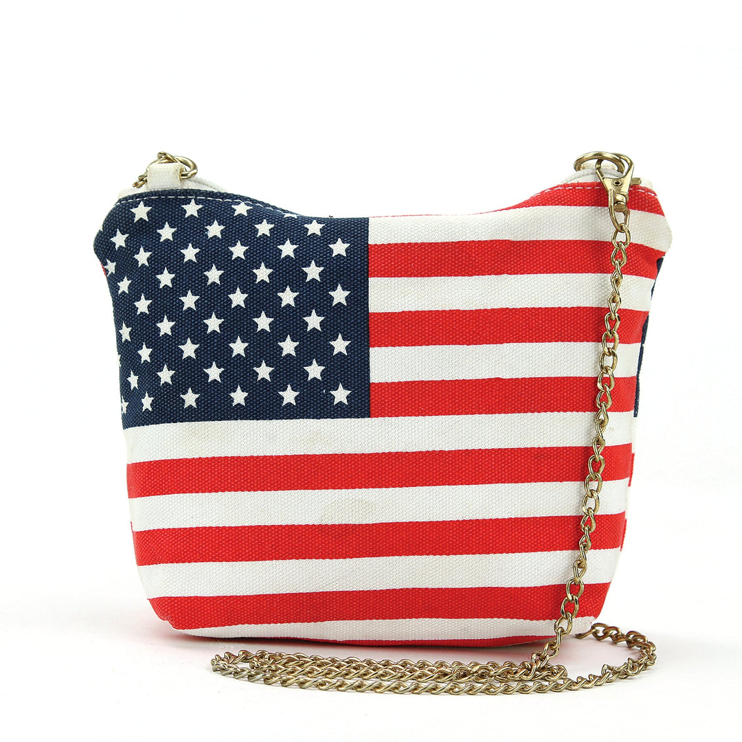 American Flag Crossbody Bag in Canvas with Chain Strap in Canvas Material front view