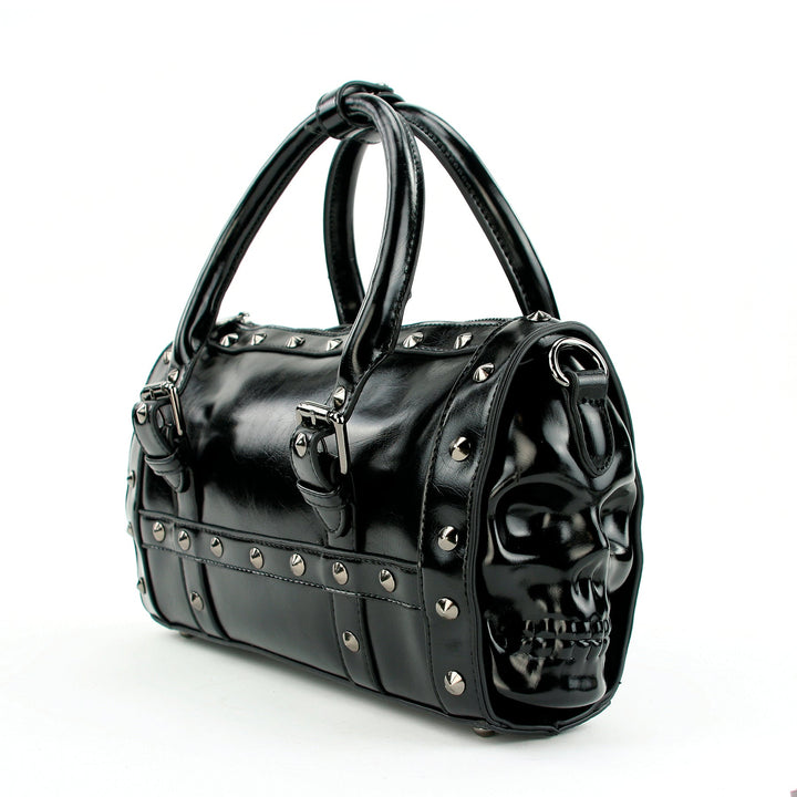 Dual Skull Satchel Bag in Vinyl front face view