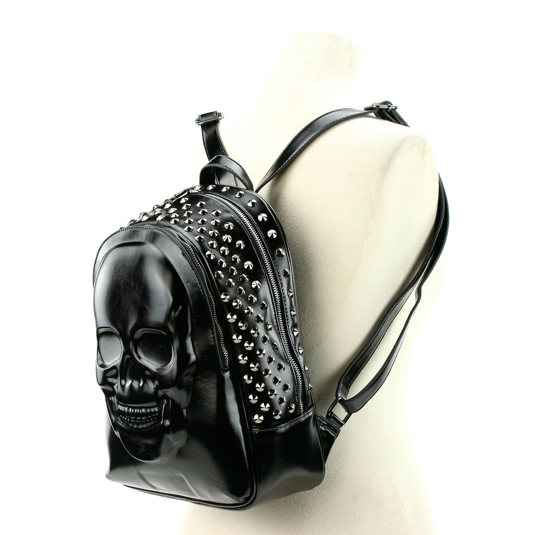 Skull Embossed Backpack in Vinyl side view