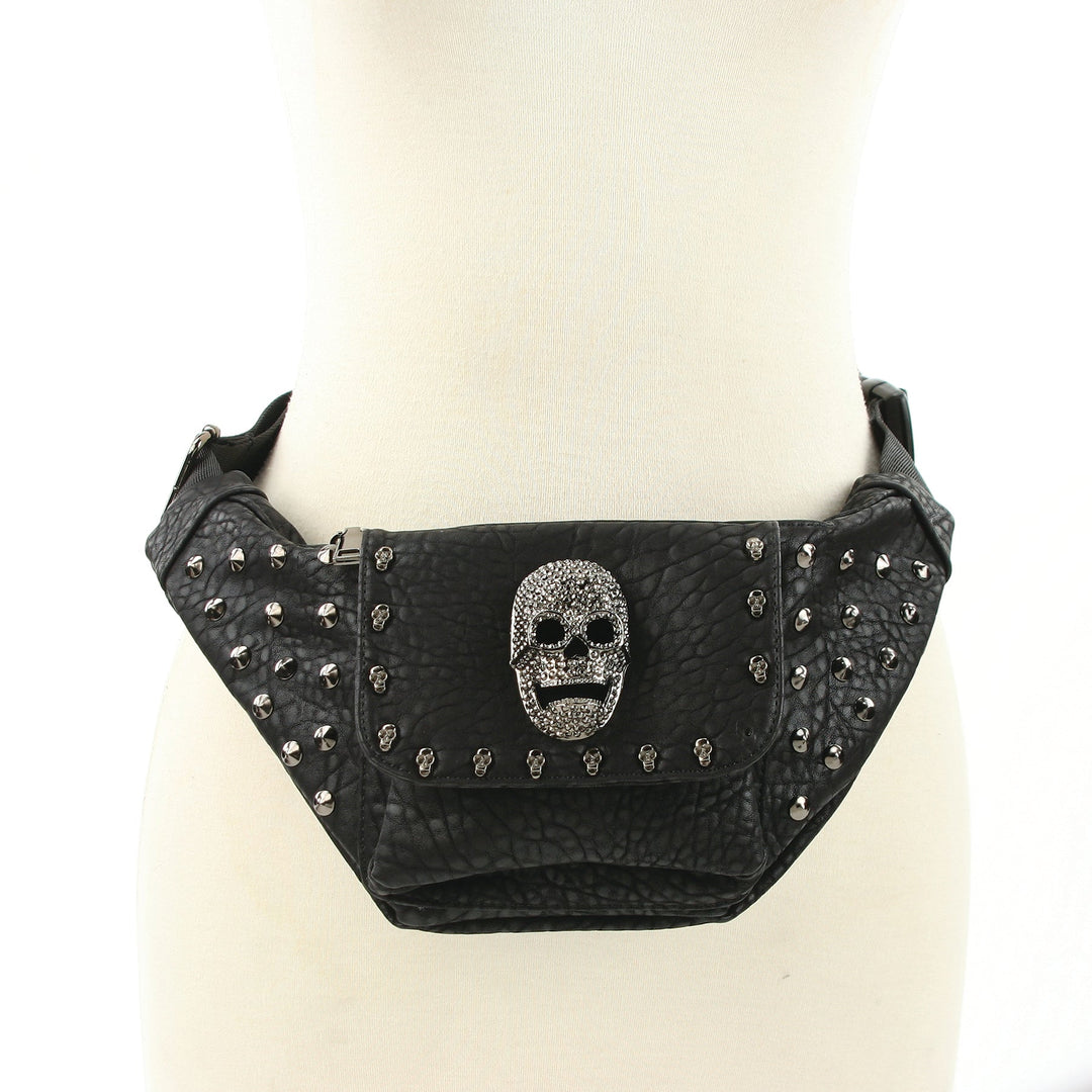 Studded Skull Fanny Pack Bag in Vinyl front view