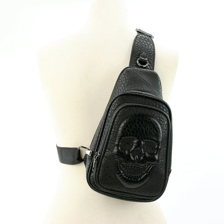 Skull Embossed Sling Bag in Vinyl front view