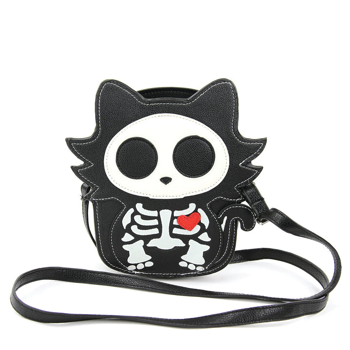 Glow in the Dark Sugar Skull Cat Crossbody Bag in Vinyl front view