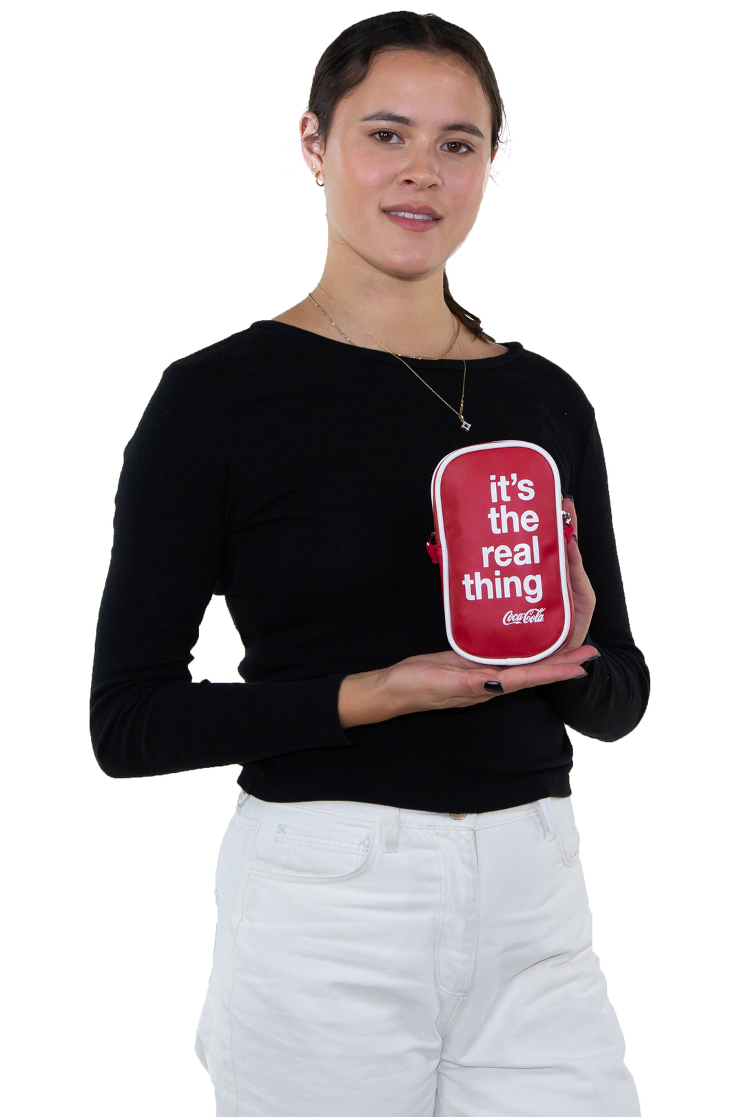 Officially Licensed Coca-Cola Hero Cross Body Bag, back view, handheld by model